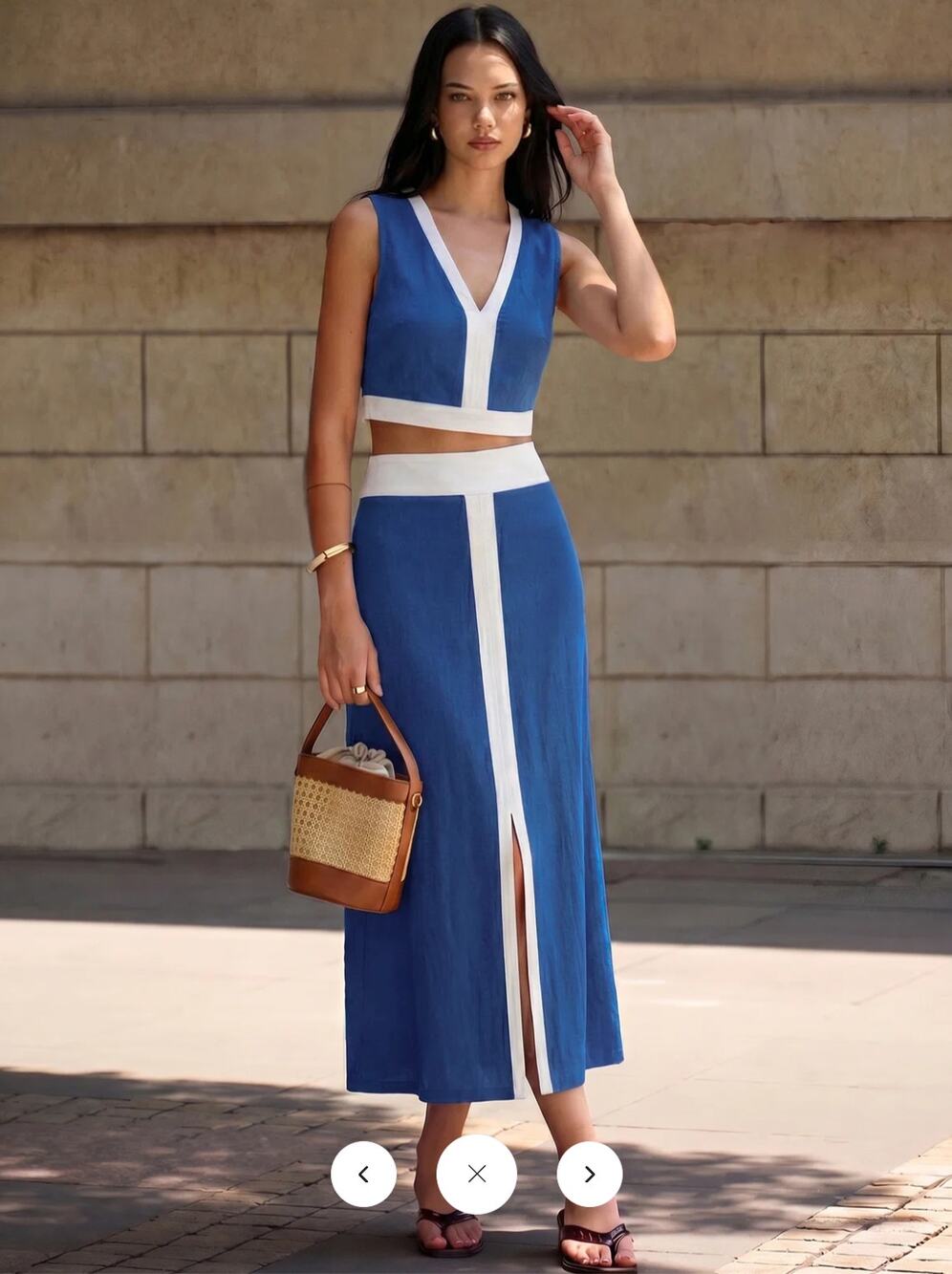 NWT Commense Contrast Trim Crop Top & Slit Midi Skirt Set Sz XL